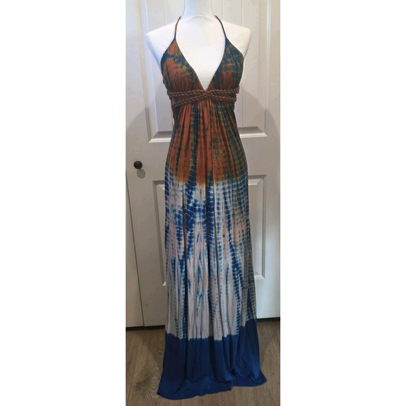 Sky Dresses & Skirts - Sky Women's Braided Leather Accent Maxi Orange Blue Tie Dye Size S NWT Halter